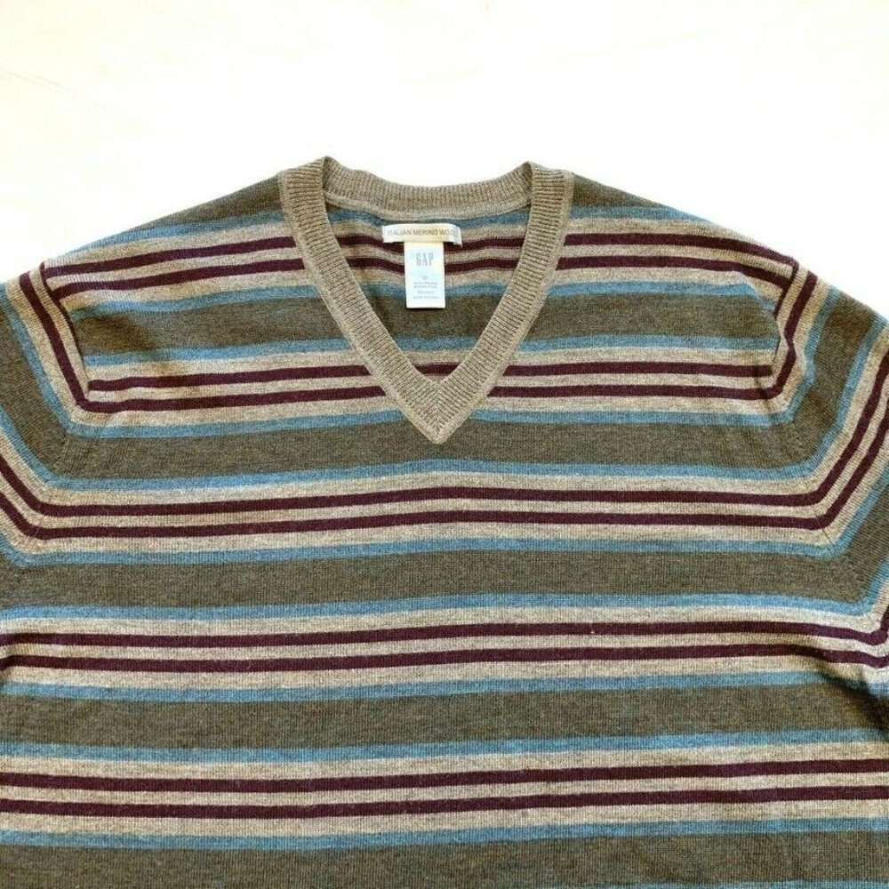 NEW Banana‎ Republic Italian 100% Merino Wool Sweater Pullover Striped V Neck XL - Picture 4 of 12
